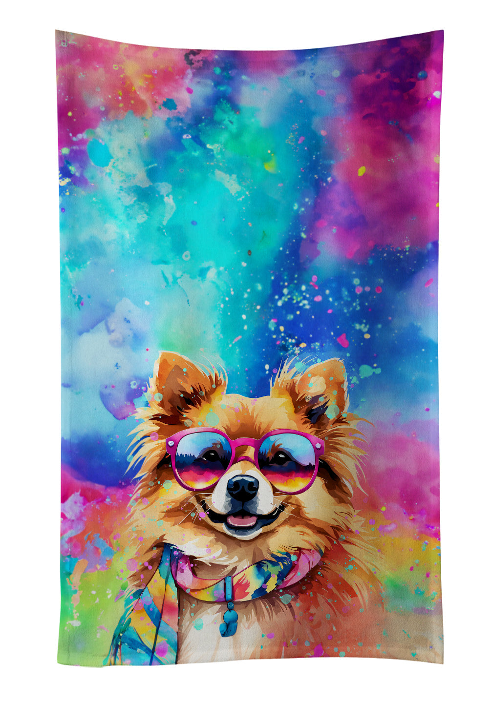 Pomeranian Hippie Dawg Kitchen Towel Velour Plush Front and Cotton Loop Back Machine Washable
