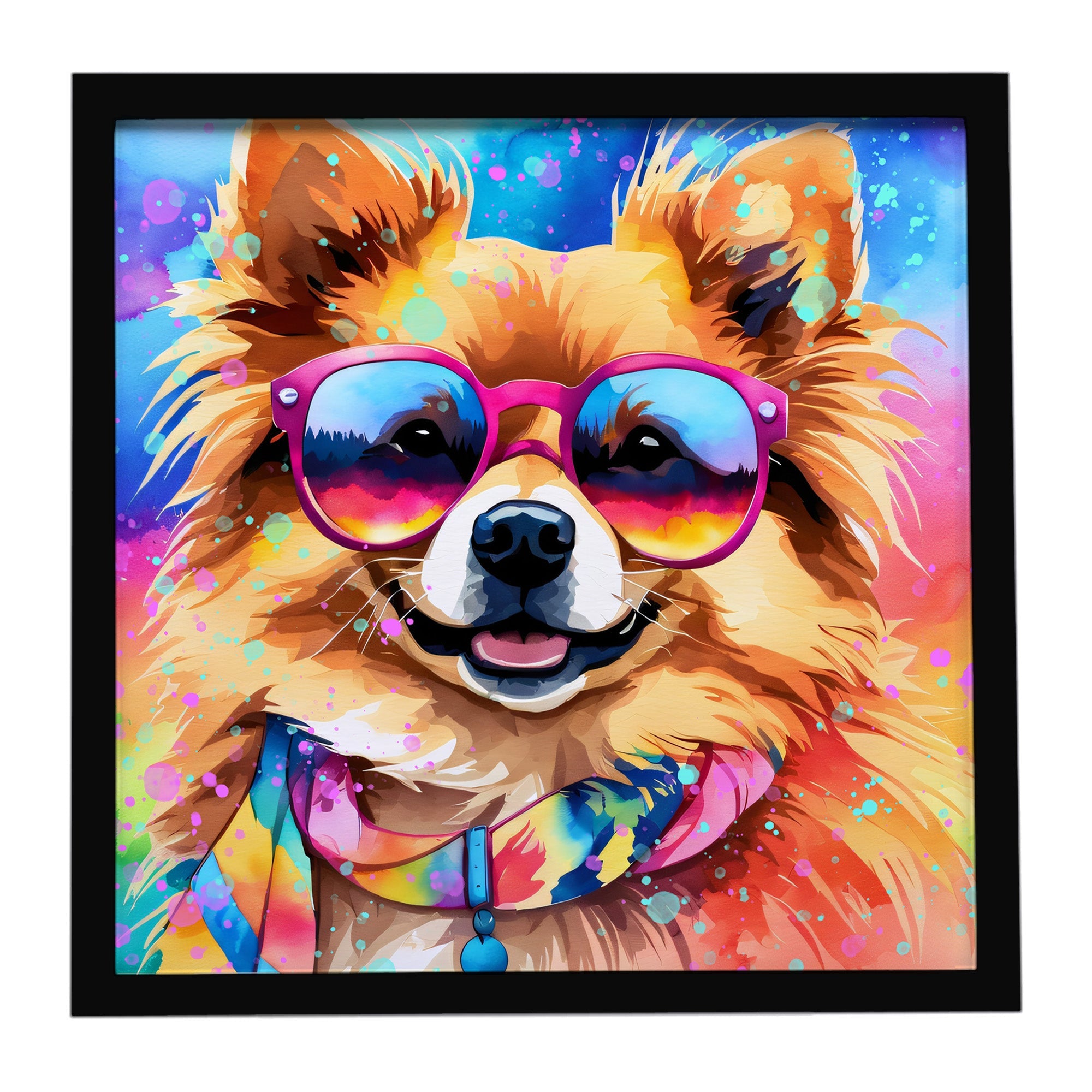 Pomeranian Hippie Dawg Framed Metal Print Bathroom, Kitchen, Office, Home Decor Wall Art Ready to Hang, Square, 8X8