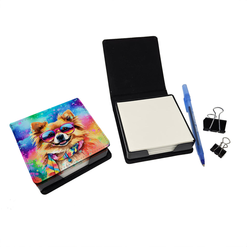 Pomeranian Hippie Dawg PU Leather Note Paper Holder with Artist-Designed Cover, Desk Accessory, Office Gift