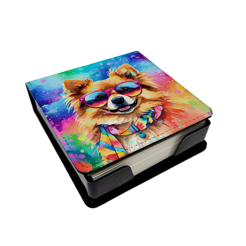 Pomeranian Hippie Dawg PU Leather Note Paper Holder with Artist-Designed Cover, Desk Accessory, Office Gift