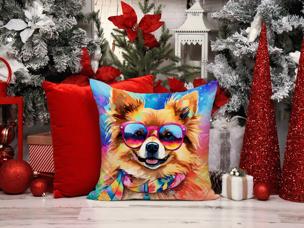 Pomeranian Hippie Dawg Decorative Throw Pillow 14x14 Indoor Outdoor Accent Cushion, Fabric Cover with Insert for Sofa, Bed, Porch & Living Room