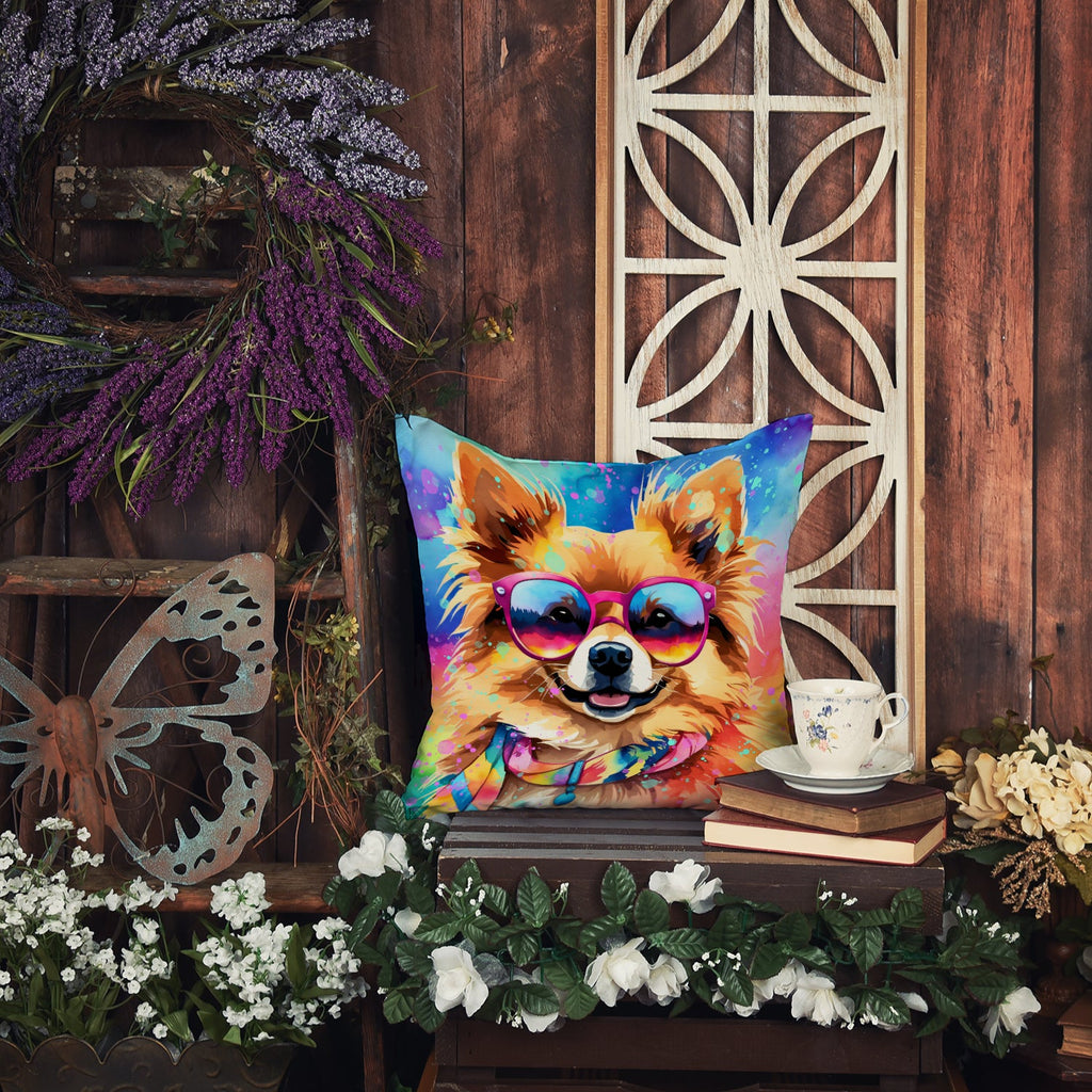 Pomeranian Hippie Dawg Decorative Throw Pillow 14x14 Indoor Outdoor Accent Cushion, Fabric Cover with Insert for Sofa, Bed, Porch & Living Room
