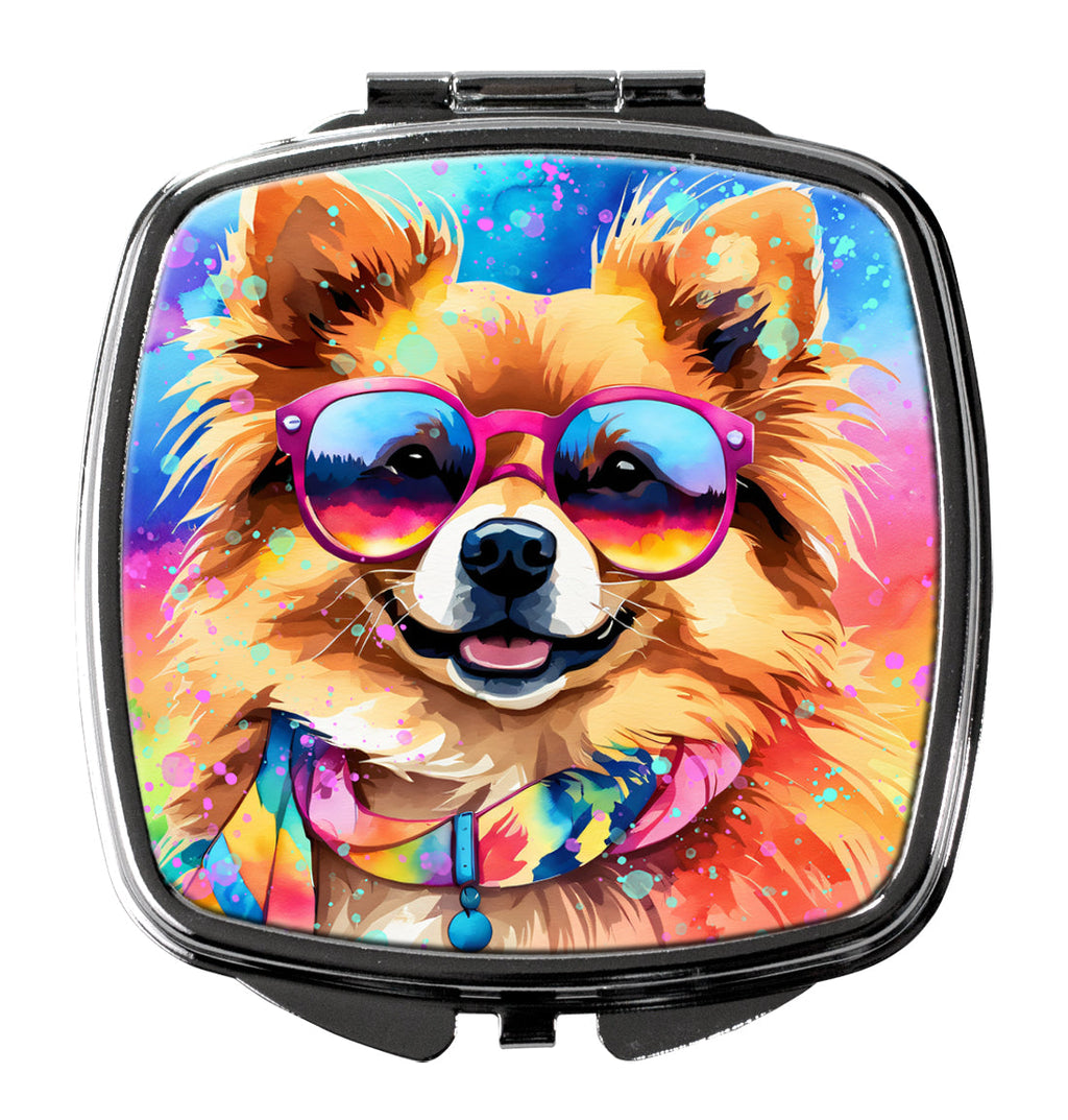 Pomeranian Hippie Dawg Compact Mirror Decorative Travel Makeup Mirror for Women Girls Gifts Pocket Makeup Mirror Folding Handheld