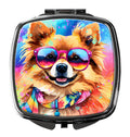 Pomeranian Hippie Dawg Compact Mirror Decorative Travel Makeup Mirror for Women Girls Gifts Pocket Makeup Mirror Folding Handheld
