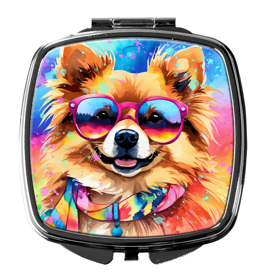 Pomeranian Hippie Dawg Compact Mirror Decorative Travel Makeup Mirror for Women Girls Gifts Pocket Makeup Mirror Folding Handheld