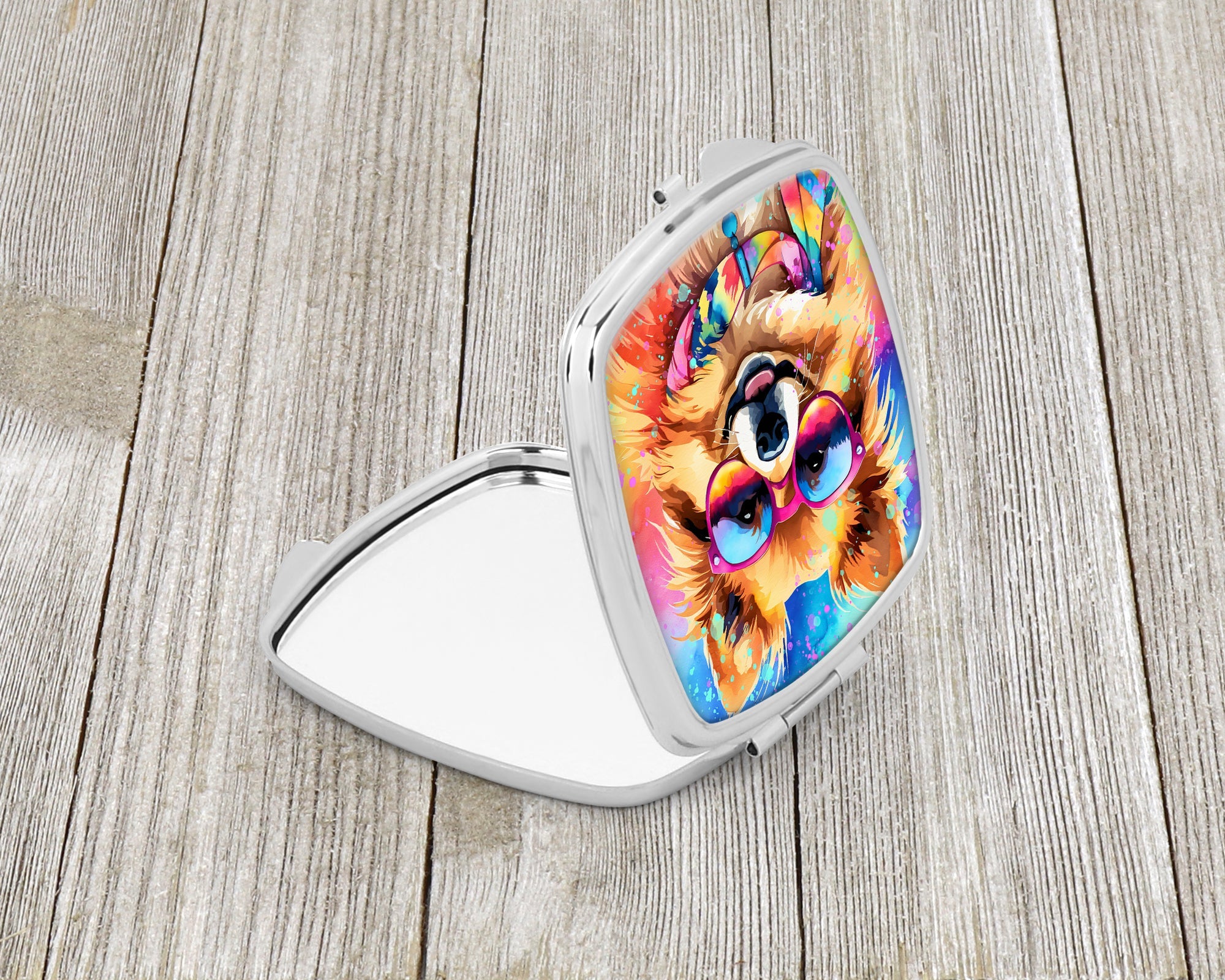 Pomeranian Hippie Dawg Compact Mirror Decorative Travel Makeup Mirror for Women Girls Gifts Pocket Makeup Mirror Folding Handheld