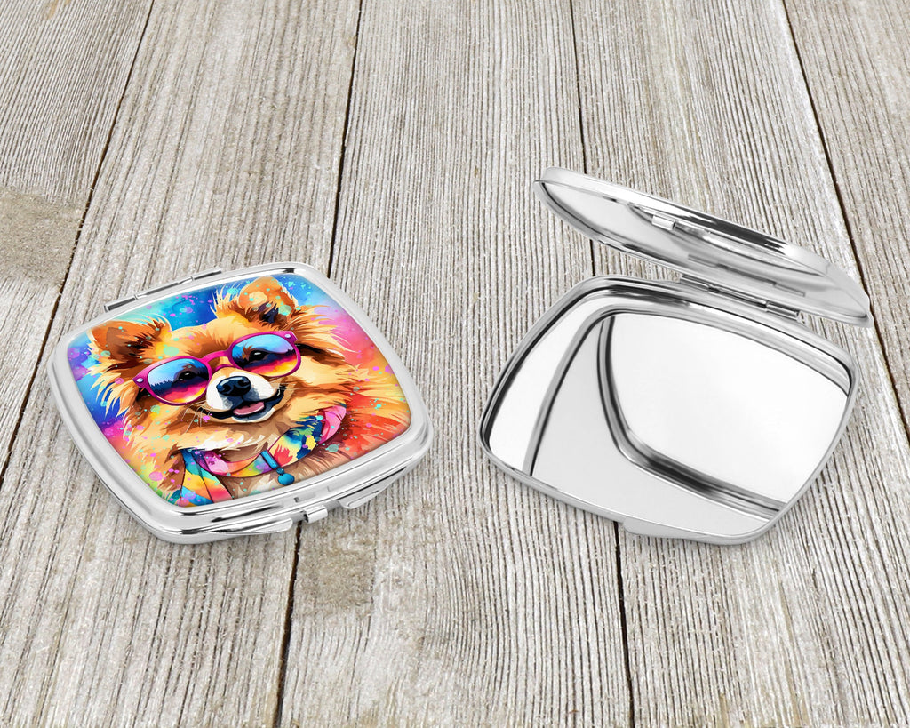 Pomeranian Hippie Dawg Compact Mirror Decorative Travel Makeup Mirror for Women Girls Gifts Pocket Makeup Mirror Folding Handheld