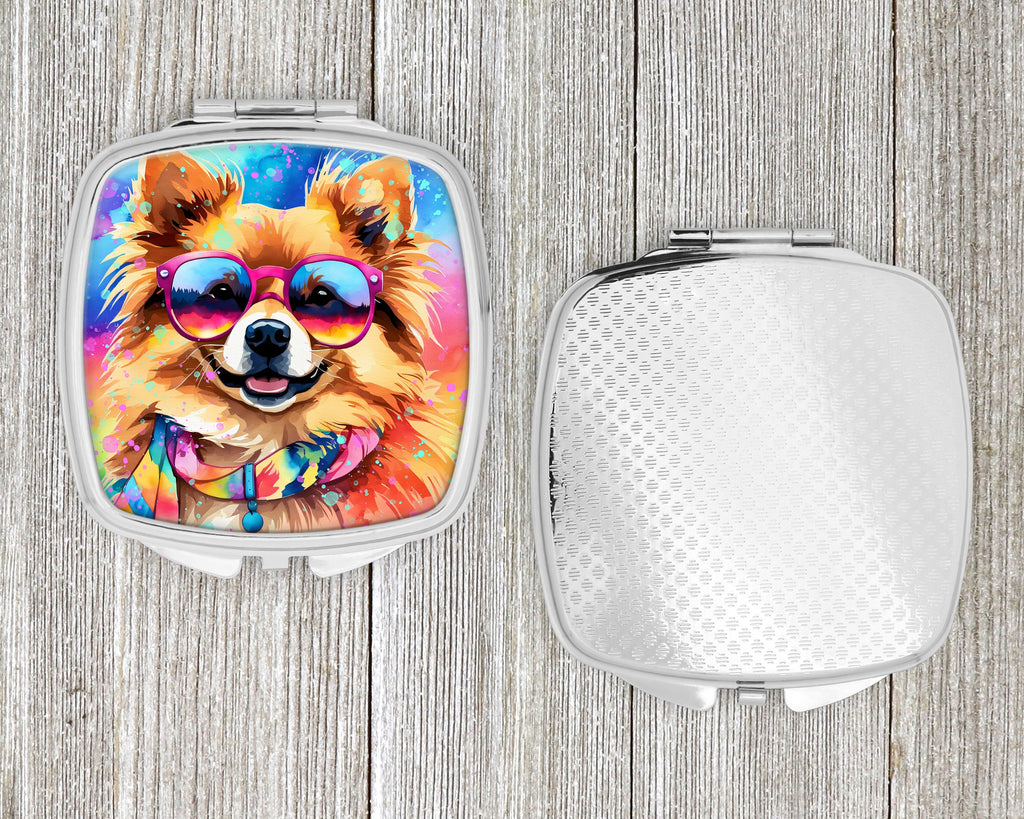 Pomeranian Hippie Dawg Compact Mirror Decorative Travel Makeup Mirror for Women Girls Gifts Pocket Makeup Mirror Folding Handheld