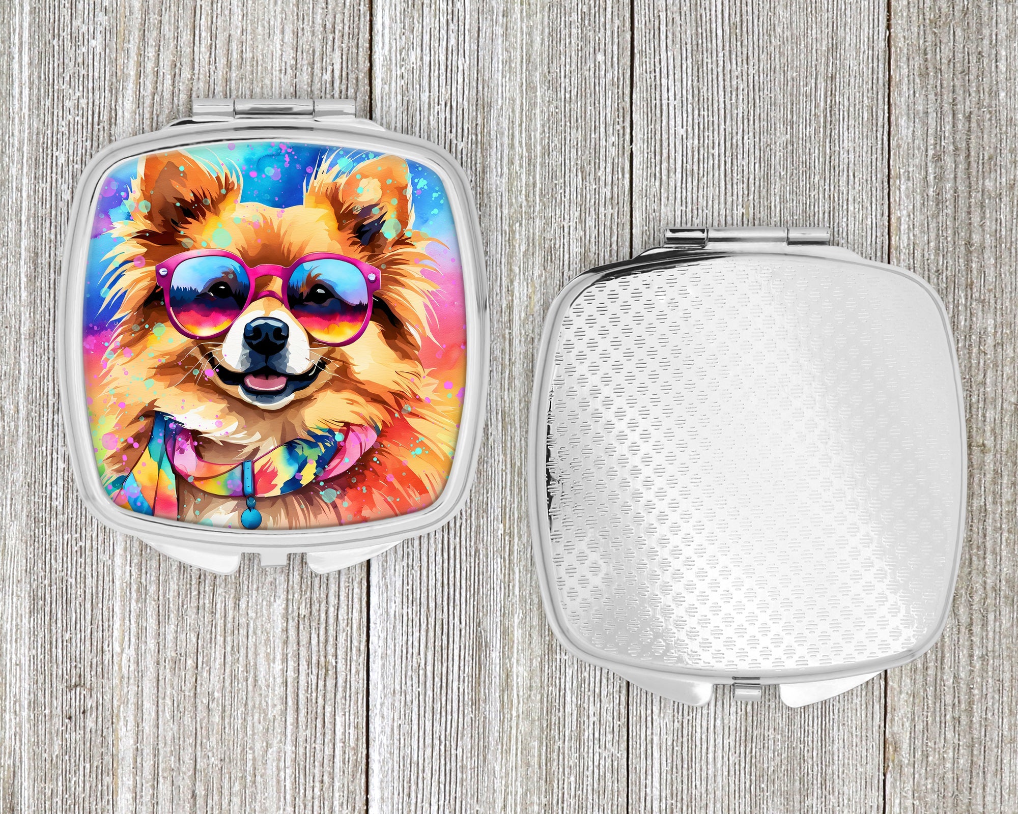 Pomeranian Hippie Dawg Compact Mirror Decorative Travel Makeup Mirror for Women Girls Gifts Pocket Makeup Mirror Folding Handheld