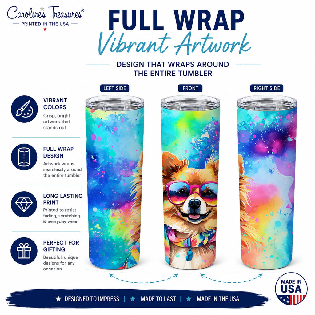 Pomeranian Hippie Dawg Stainless Steel Skinny Tumbler 20 oz Vacuum Double Walled Reusable Insulated Travel Cup