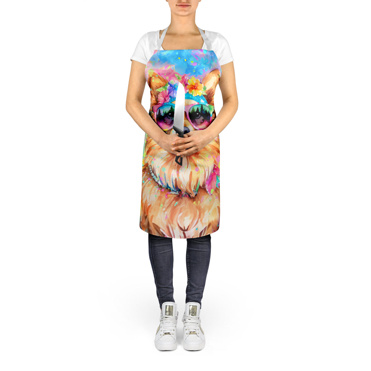 Pomeranian Hippie Dawg Apron Cooking Kitchen Server Baking Crafts Gardening for Adult Women Men, Unisex, Large, Multicolor
