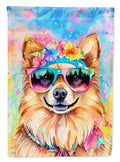 Pomeranian Hippie Dawg House Flag 28x40 Porch Sleeve Pole Decorative Outside Yard Banner Artwork Wall Hanging, Polyester