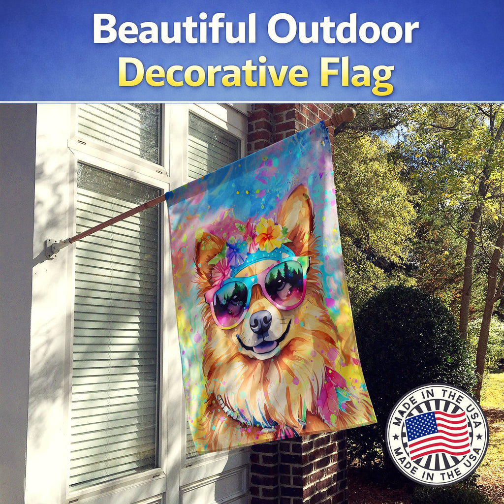 Pomeranian Hippie Dawg House Flag 28x40 Porch Sleeve Pole Decorative Outside Yard Banner Artwork Wall Hanging, Polyester