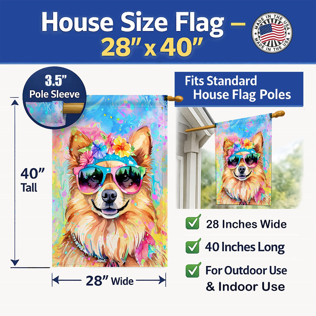 Pomeranian Hippie Dawg House Flag 28x40 Porch Sleeve Pole Decorative Outside Yard Banner Artwork Wall Hanging, Polyester
