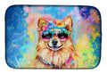 Pomeranian Hippie Dawg Dish Drying Mat Absorbent Dish Drying Mat Pad for Kitchen Counter Dish Drainer Mat for Countertop, 14 x 21", Multicolor
