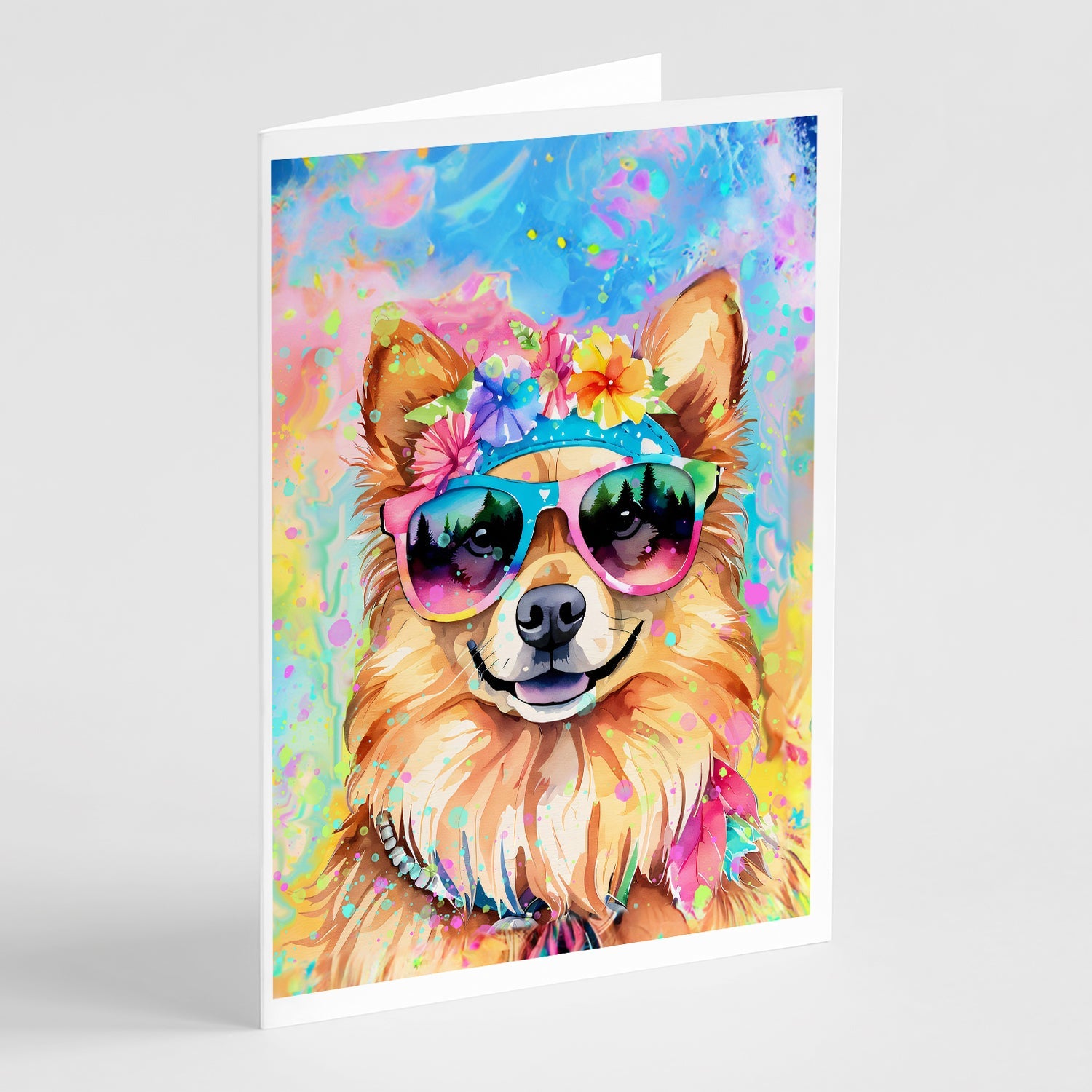 Pomeranian Hippie Dawg Greeting Cards Pack of 8 Blank Cards with Envelopes Whimsical A7 Size 5x7