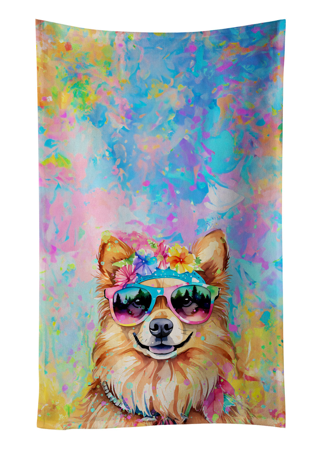 Pomeranian Hippie Dawg Kitchen Towel Velour Plush Front and Cotton Loop Back Machine Washable