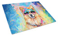 Pomeranian Hippie Dawg Cutting Board Tempered Glass Kitchen Cutting Surface, Heat Resistant Chopping, Non-Slip Feet, Food Prep & Serving