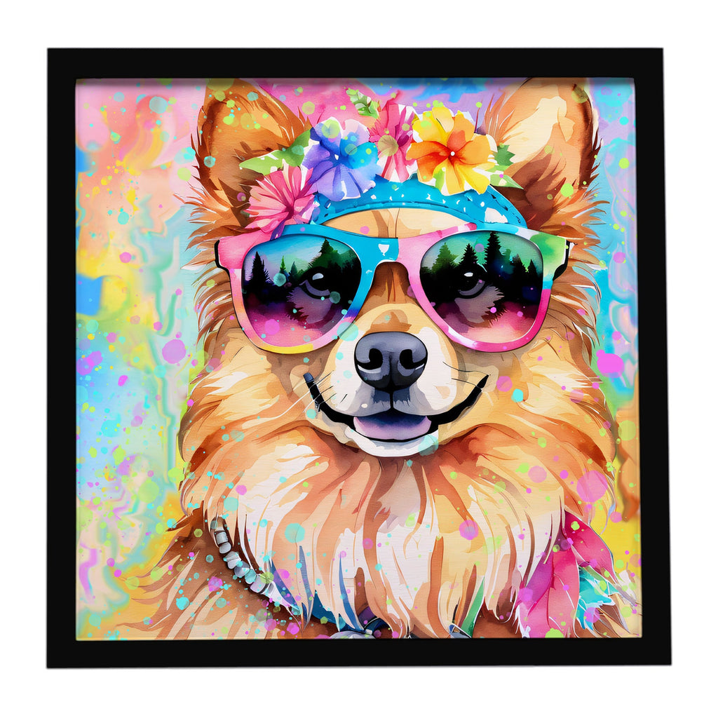 Pomeranian Hippie Dawg Framed Metal Print Bathroom, Kitchen, Office, Home Decor Wall Art Ready to Hang, Square, 8X8