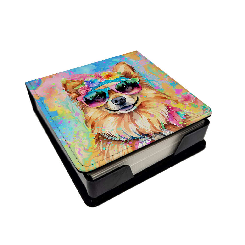 Pomeranian Hippie Dawg PU Leather Note Paper Holder with Artist-Designed Cover, Desk Accessory, Office Gift