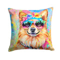 Pomeranian Hippie Dawg Decorative Throw Pillow 14x14 Indoor Outdoor Accent Cushion, Fabric Cover with Insert for Sofa, Bed, Porch & Living Room