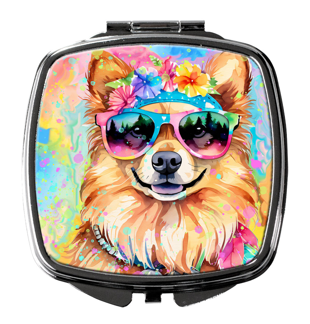Pomeranian Hippie Dawg Compact Mirror Decorative Travel Makeup Mirror for Women Girls Gifts Pocket Makeup Mirror Folding Handheld