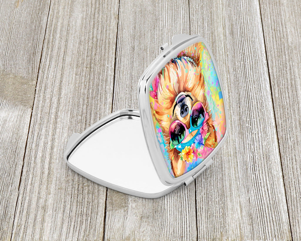 Pomeranian Hippie Dawg Compact Mirror Decorative Travel Makeup Mirror for Women Girls Gifts Pocket Makeup Mirror Folding Handheld