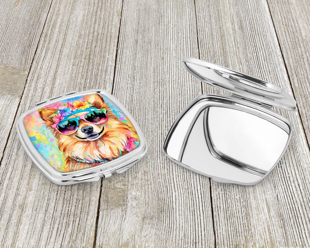 Pomeranian Hippie Dawg Compact Mirror Decorative Travel Makeup Mirror for Women Girls Gifts Pocket Makeup Mirror Folding Handheld