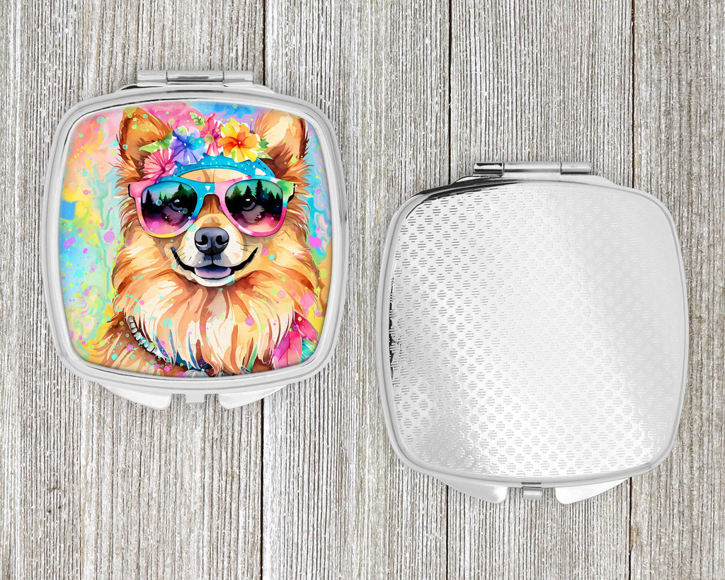 Pomeranian Hippie Dawg Compact Mirror Decorative Travel Makeup Mirror for Women Girls Gifts Pocket Makeup Mirror Folding Handheld