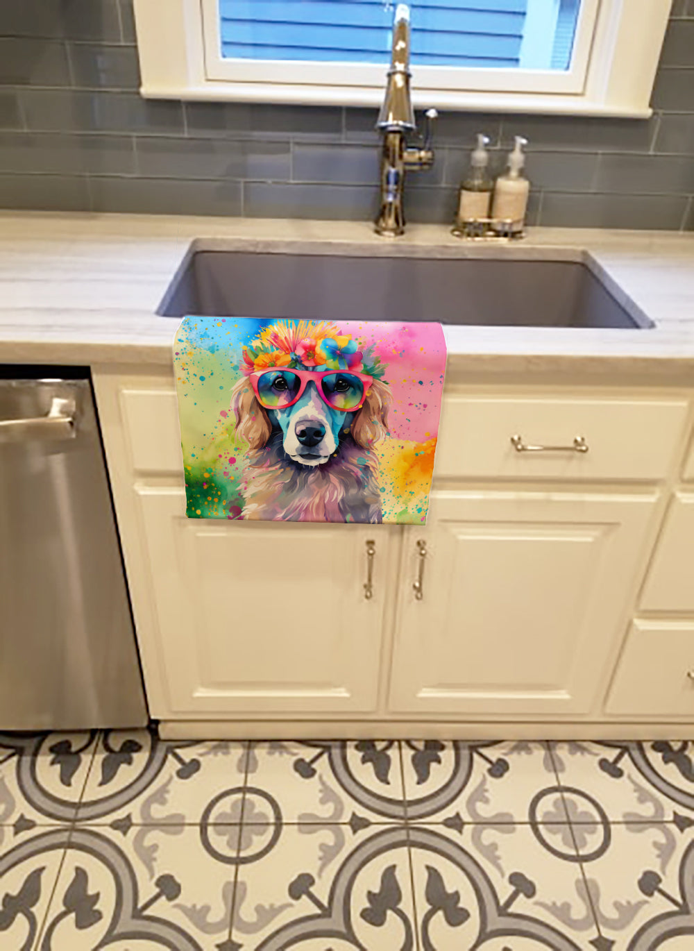 Poodle Hippie Dawg Kitchen Towel Velour Plush Front and Cotton Loop Back Machine Washable