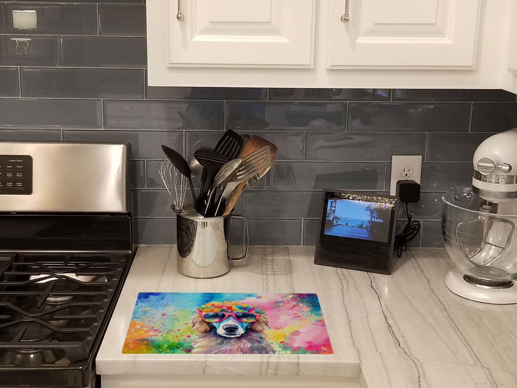 Poodle Hippie Dawg Cutting Board Tempered Glass Kitchen Cutting Surface, Heat Resistant Chopping, Non-Slip Feet, Food Prep & Serving