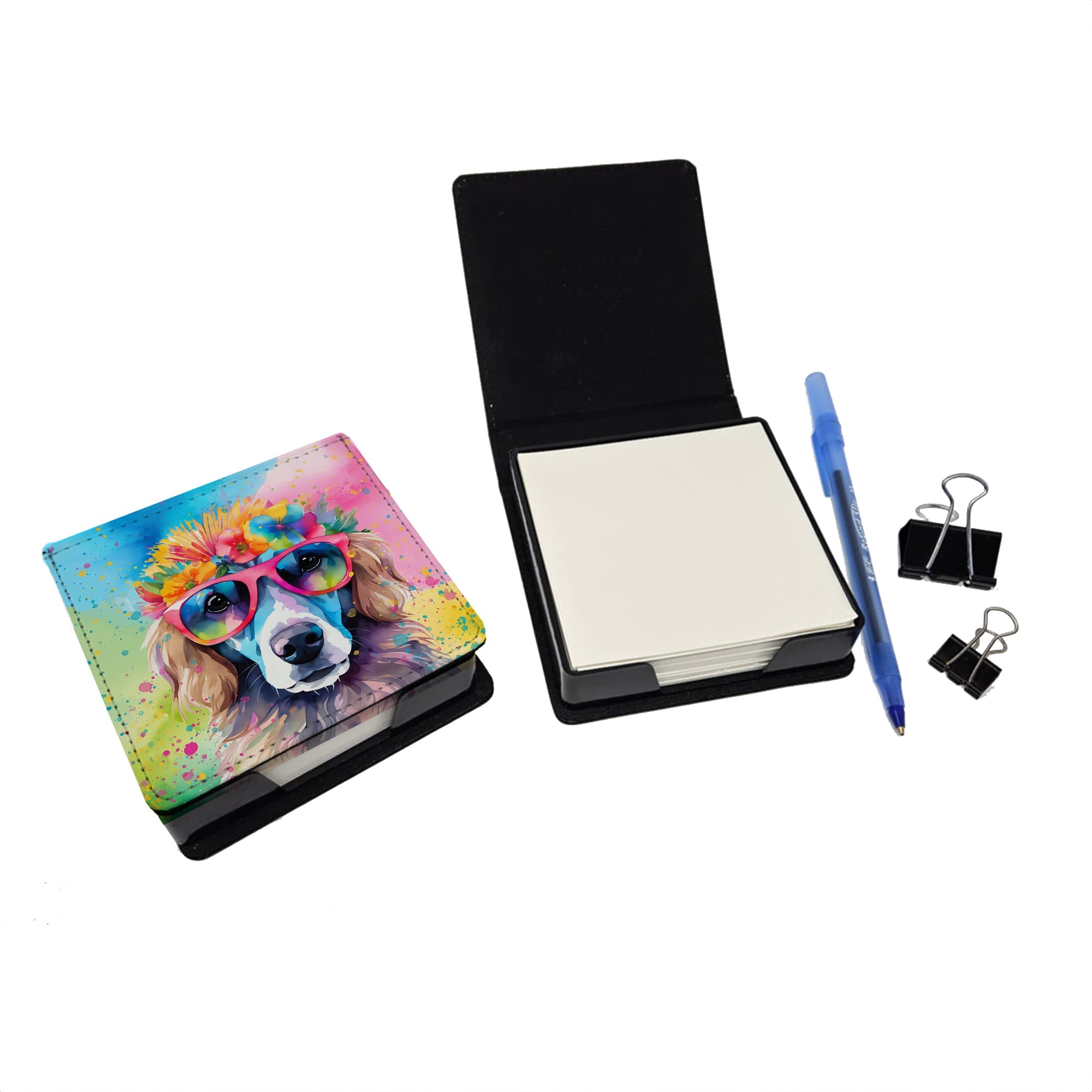 Poodle Hippie Dawg PU Leather Note Paper Holder with Artist-Designed Cover, Desk Accessory, Office Gift
