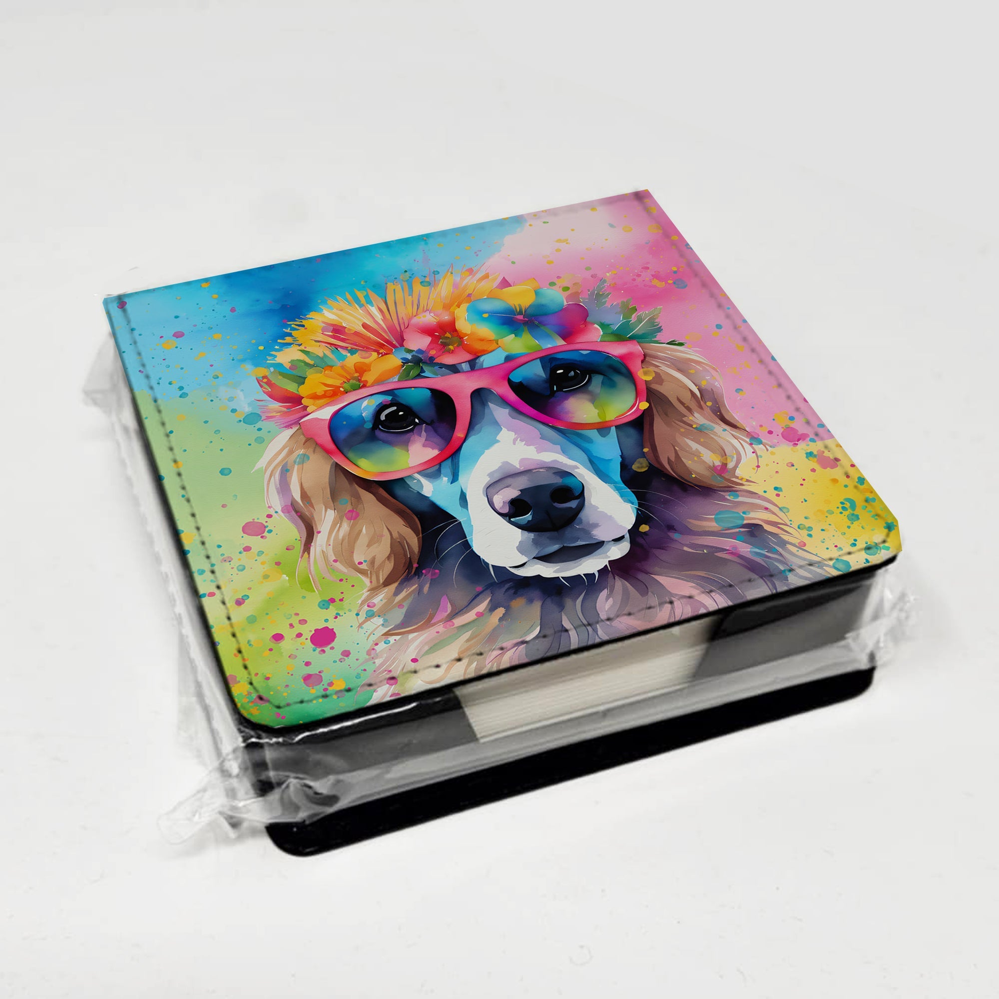 Poodle Hippie Dawg PU Leather Note Paper Holder with Artist-Designed Cover, Desk Accessory, Office Gift
