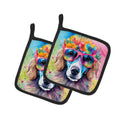 Poodle Hippie Dawg Pot Holder Set of 2 Heat Resistant Quilted Hot Pads 7.5 x 7.5 Inch, Insulated Kitchen Trivets for Cooking & Baking