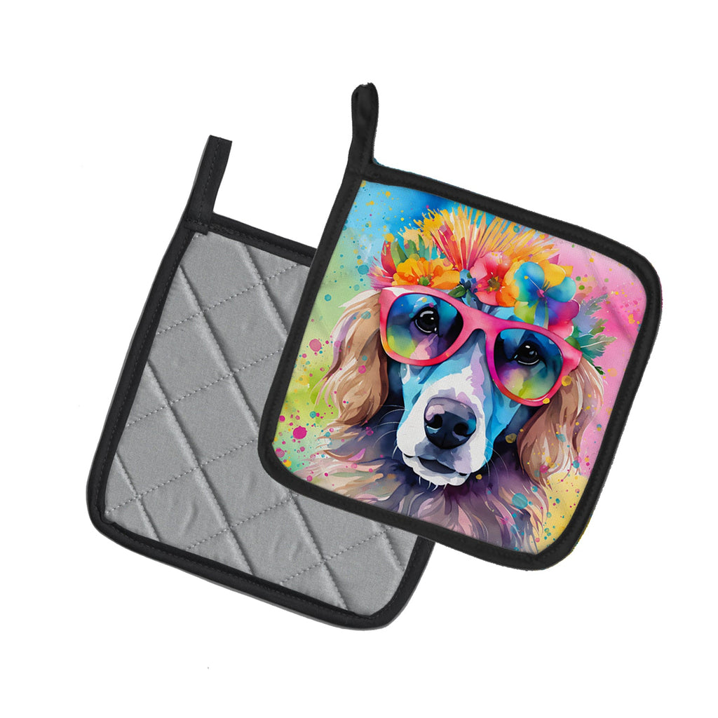 Poodle Hippie Dawg Pot Holder Set of 2 Heat Resistant Quilted Hot Pads 7.5 x 7.5 Inch, Insulated Kitchen Trivets for Cooking & Baking