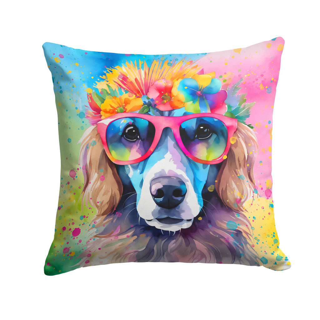 Poodle Hippie Dawg Decorative Throw Pillow 14x14 Indoor Outdoor Accent Cushion, Fabric Cover with Insert for Sofa, Bed, Porch & Living Room