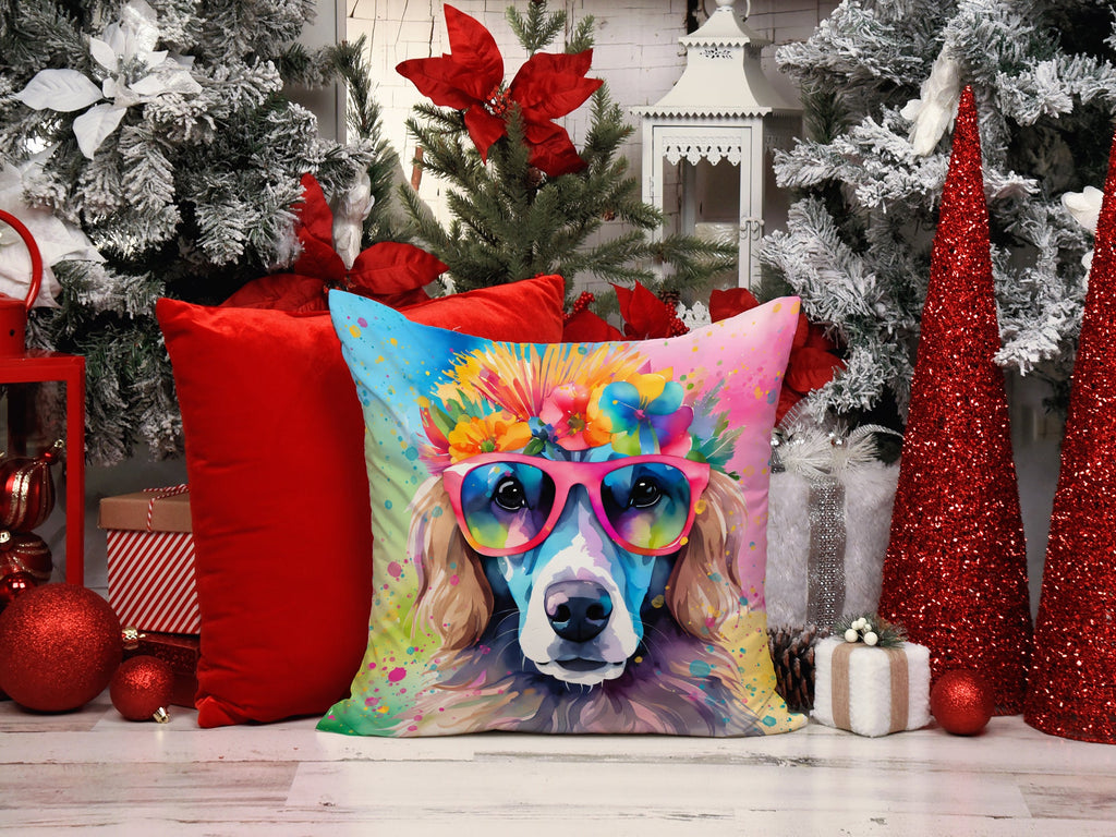 Poodle Hippie Dawg Decorative Throw Pillow 14x14 Indoor Outdoor Accent Cushion, Fabric Cover with Insert for Sofa, Bed, Porch & Living Room