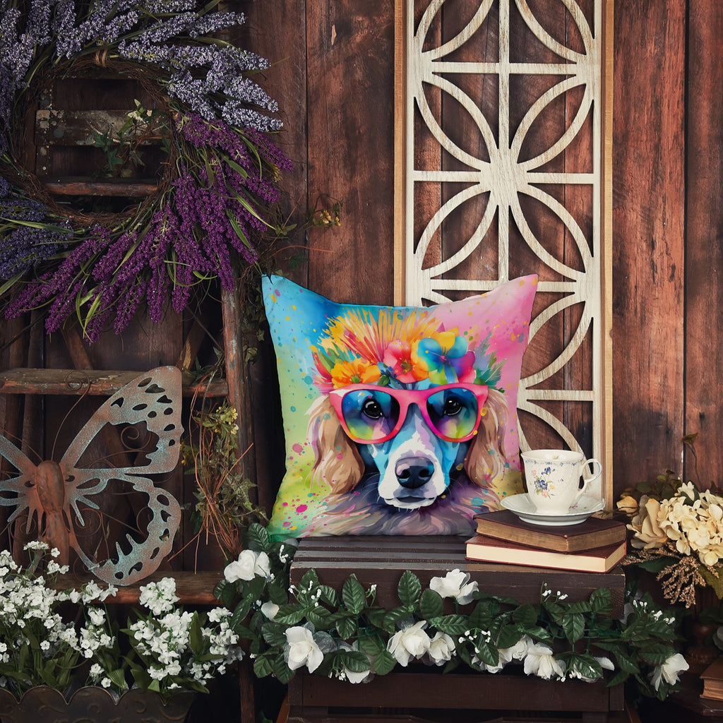 Poodle Hippie Dawg Decorative Throw Pillow 14x14 Indoor Outdoor Accent Cushion, Fabric Cover with Insert for Sofa, Bed, Porch & Living Room