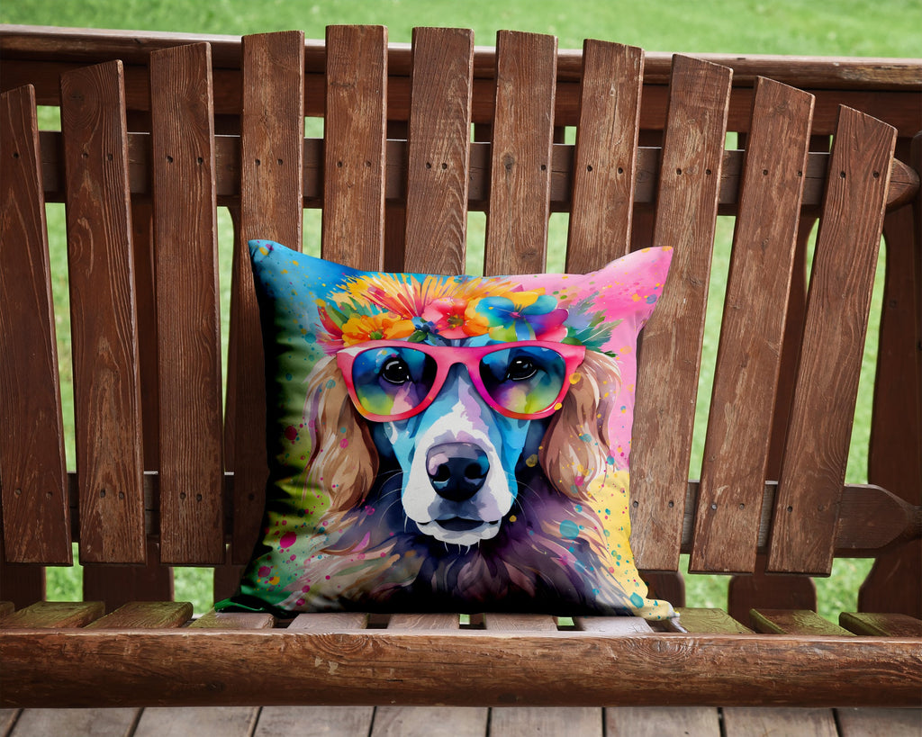 Poodle Hippie Dawg Decorative Throw Pillow 14x14 Indoor Outdoor Accent Cushion, Fabric Cover with Insert for Sofa, Bed, Porch & Living Room