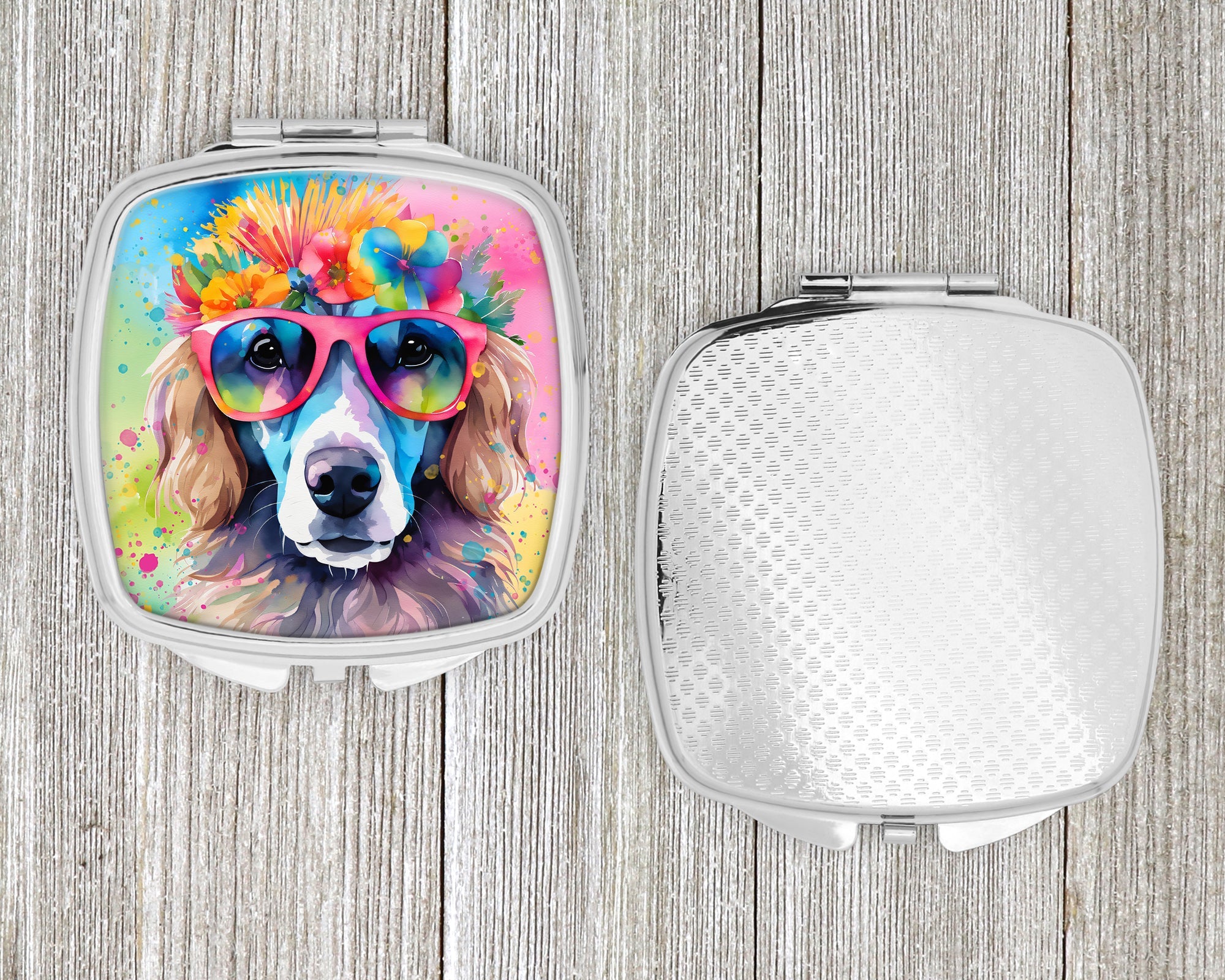 Poodle Hippie Dawg Compact Mirror Decorative Travel Makeup Mirror for Women Girls Gifts Pocket Makeup Mirror Folding Handheld