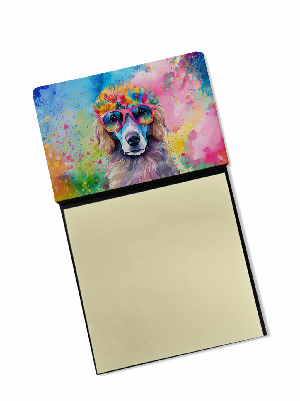 Poodle Hippie Dawg Watercolor Sticky Note Holder Refillable Dispenser Desk Accessory 3x3 Pad Gift