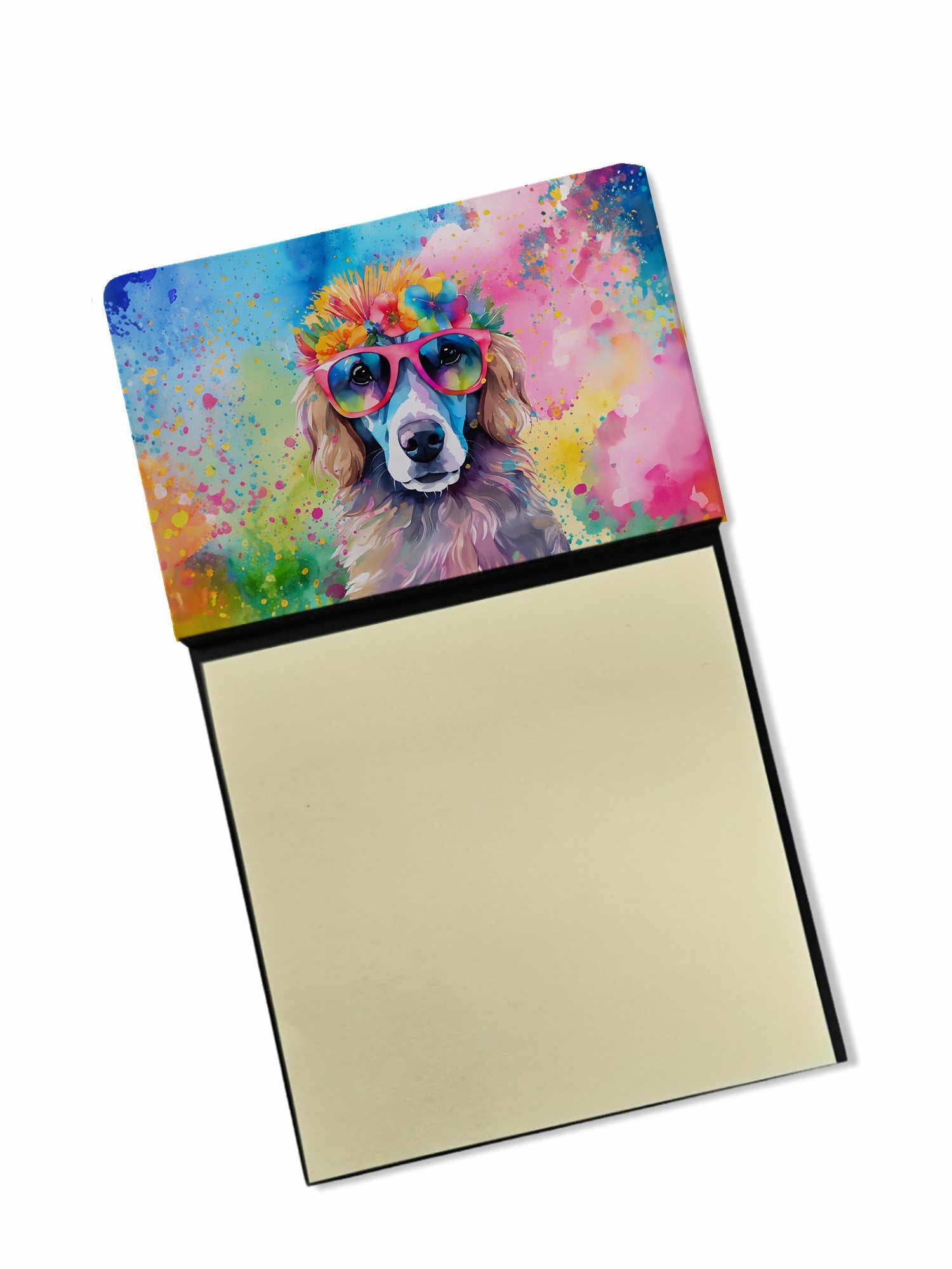Poodle Hippie Dawg Watercolor Sticky Note Holder Refillable Dispenser Desk Accessory 3x3 Pad Gift