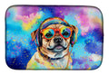 Pug Hippie Dawg Dish Drying Mat Absorbent Dish Drying Mat Pad for Kitchen Counter Dish Drainer Mat for Countertop, 14 x 21", Multicolor