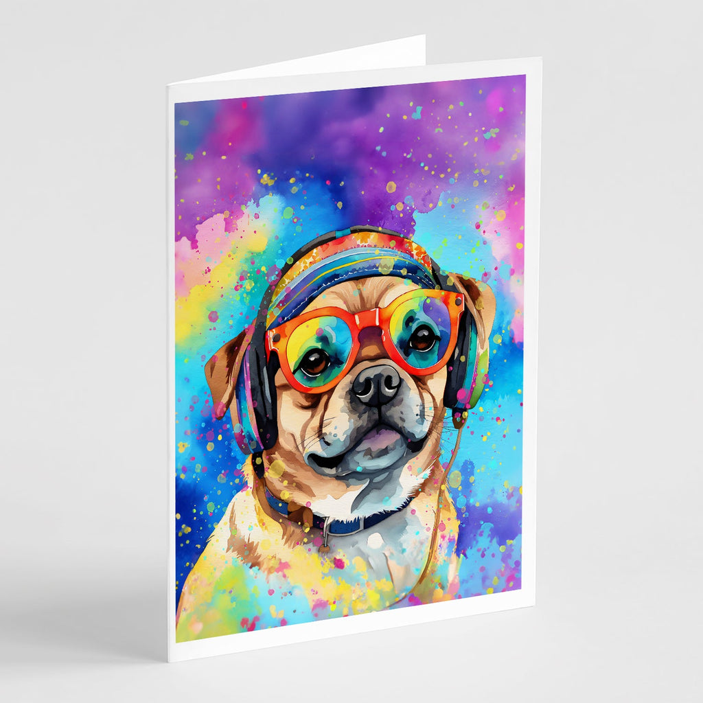 Pug Hippie Dawg Greeting Cards Pack of 8 Blank Cards with Envelopes Whimsical A7 Size 5x7