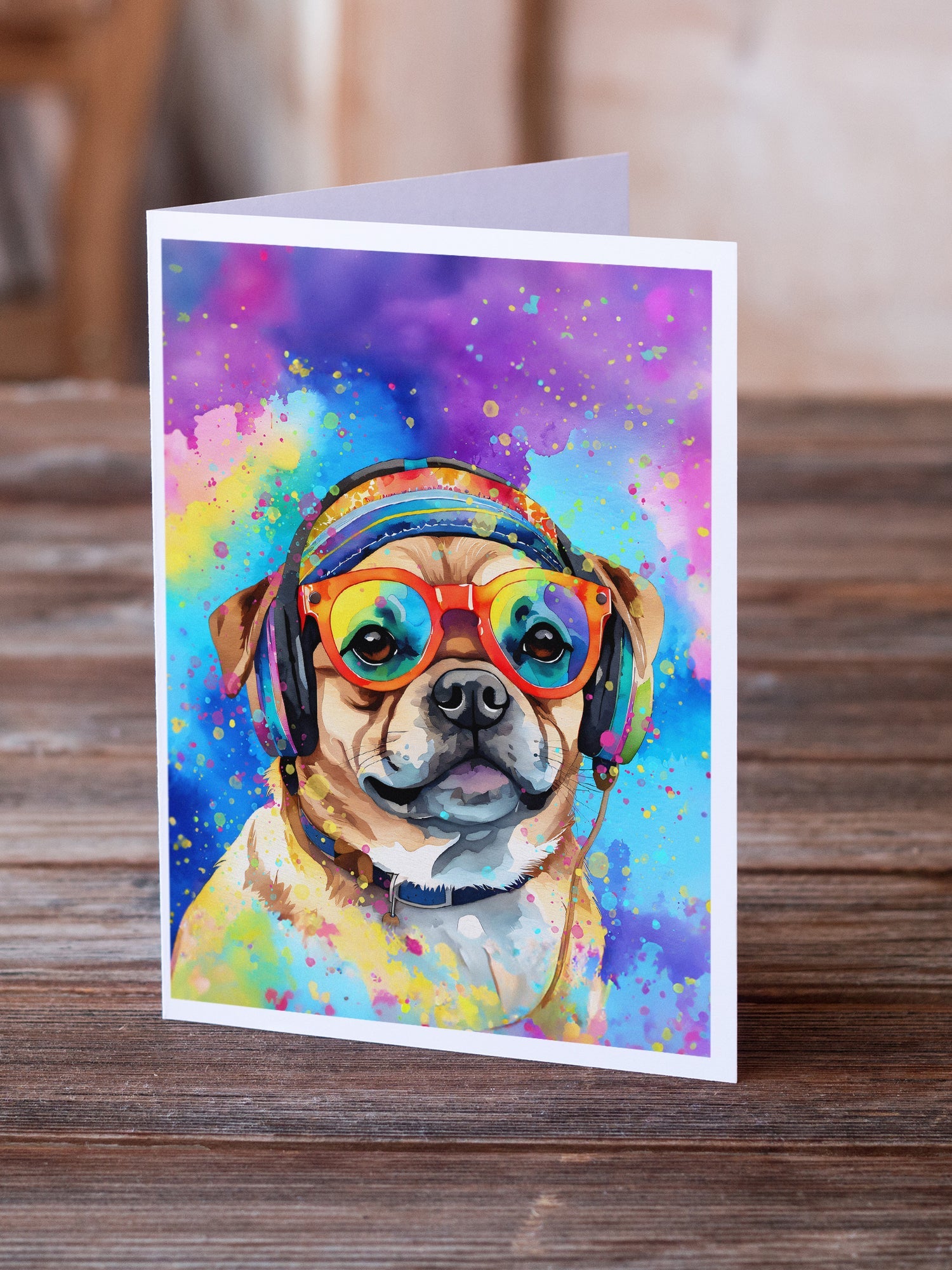Pug Hippie Dawg Greeting Cards Pack of 8 Blank Cards with Envelopes Whimsical A7 Size 5x7