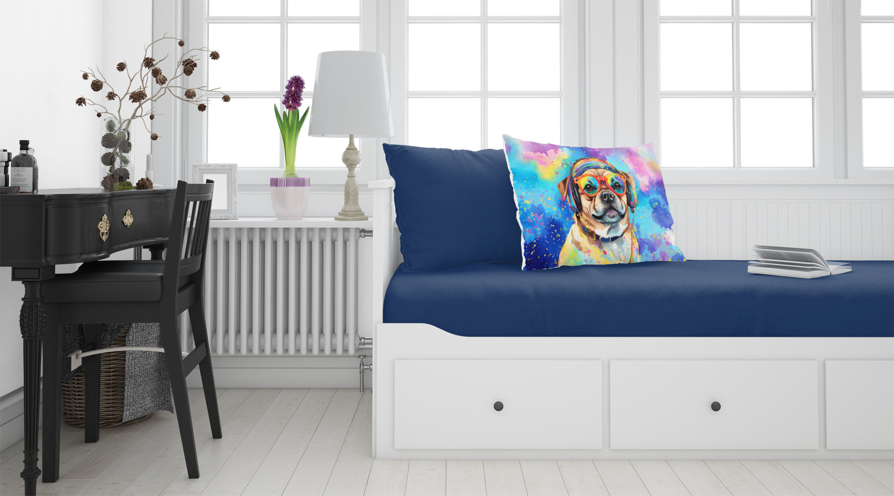 Pug Hippie Dawg Standard Pillowcase Lightweight Super Soft Easy Care Decorative Artwork Pillowcase, Standard