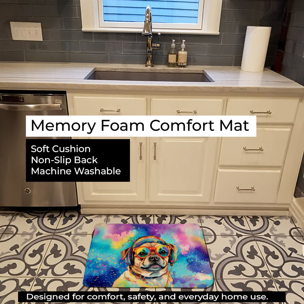 Pug Hippie Dawg Memory Foam Kitchen Mat Machine Washable Anti-Fatigue Cushion Comfort Bath or Kitchen Rug