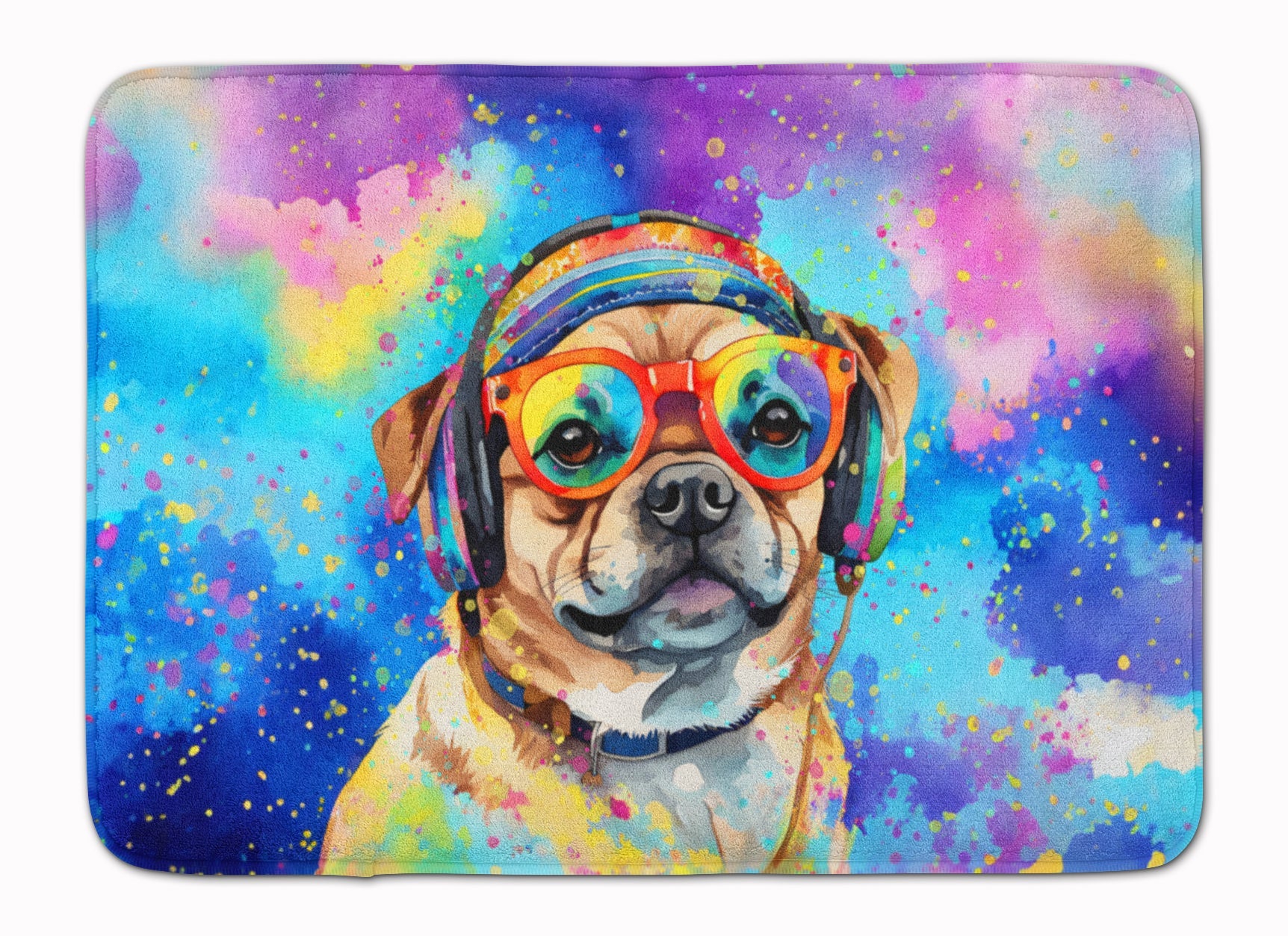 Pug Hippie Dawg Memory Foam Kitchen Mat Machine Washable Anti-Fatigue Cushion Comfort Bath or Kitchen Rug