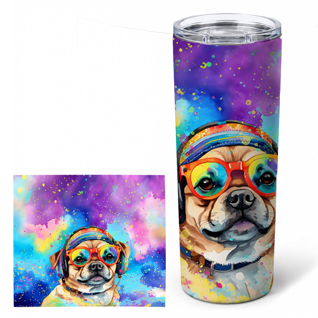 Pug Hippie Dawg Stainless Steel Skinny Tumbler 20 oz Vacuum Double Walled Reusable Insulated Travel Cup