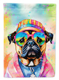 Pug Hippie Dawg House Flag 28x40 Porch Sleeve Pole Decorative Outside Yard Banner Artwork Wall Hanging, Polyester